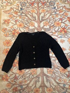Women’s Black Button-Front V-Neck Cardigan Sweater